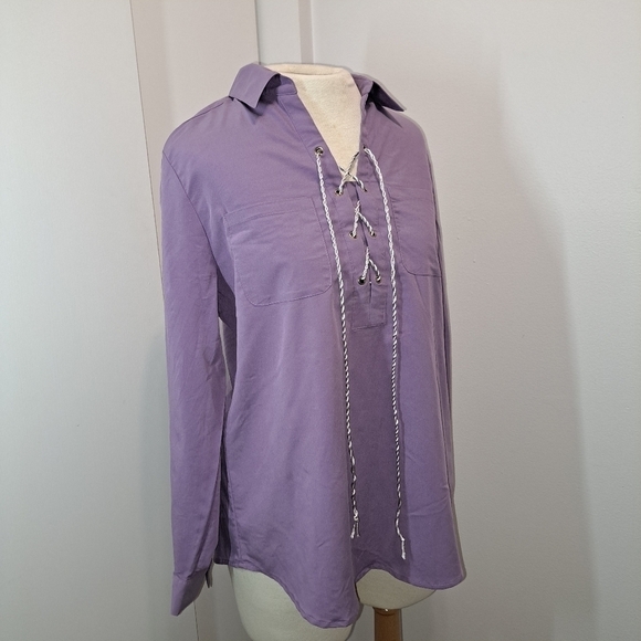Chicos Lavender Blouse Size 1 Metallic Rope String - Picture 2 of 12